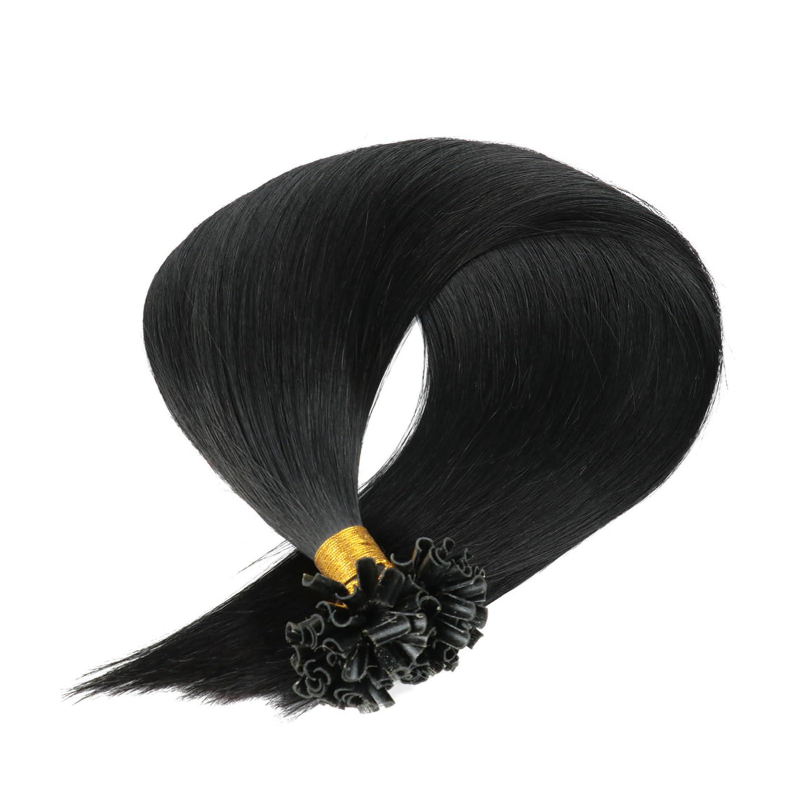 RIBONI U Tip Hair Extensions Real Human Hair Pre Bonded Hair Extensions Keratin U Tip Hot Fusion Hair Extensions U Tips Hair, 22Inch 100 Strands 50g Black