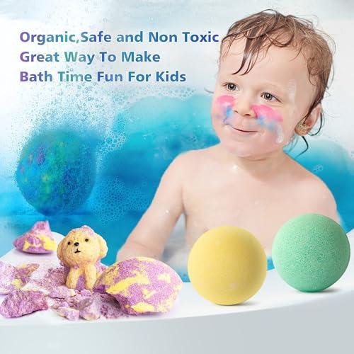 APETHS Bath Bombs for Kids with Surprise Toys Inside, Set of 12 XXL 3.5oz Large Bath Bomb Gift Set, Kids Safe Handmade Fizzy Balls Kit Organic Bubble Bath Bomb Great Gift for Birthday Day, Christmas