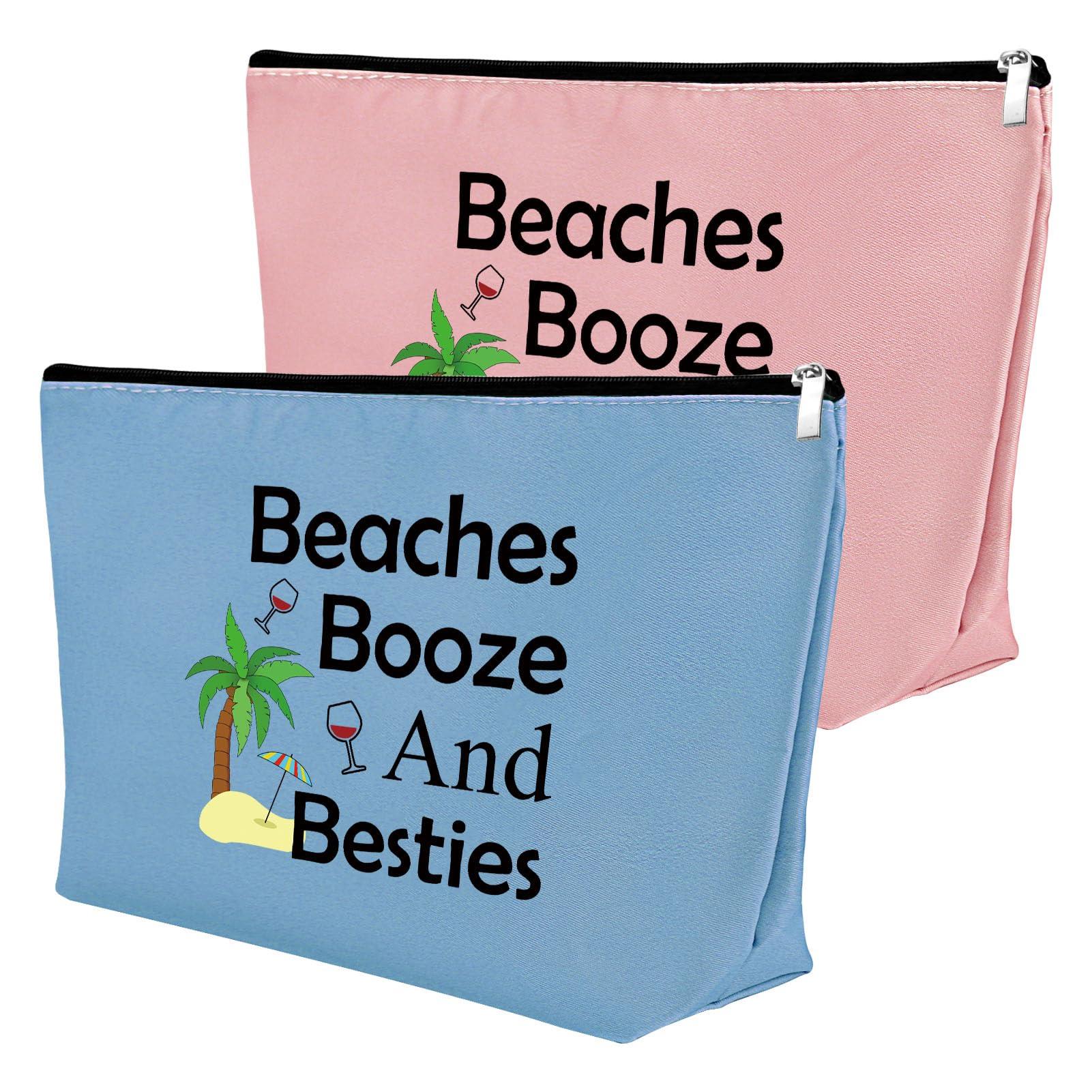 Mxrymvu 2Pcs Beach Gifts for Women Makeup Bag Beach Lover Gifts Funny Vacation Gift Cosmetic Bag Beach Themed Gift for Girl Bestie Birthday Christmas Graduation Gift for Beach Lover Travel Pouch (Blue,Pink)
