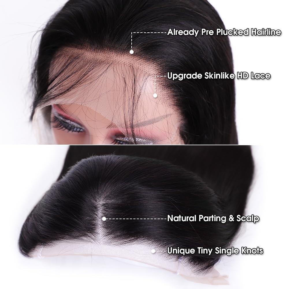 Flady Flady 28 inch Straight HD Lace Front Wigs Human Hair Pre Plucked 180 Density 13x4 Glueless Bone Straight Human Hair Wigs For Black Women Transparent Lace Frontal Wig With Baby Hair