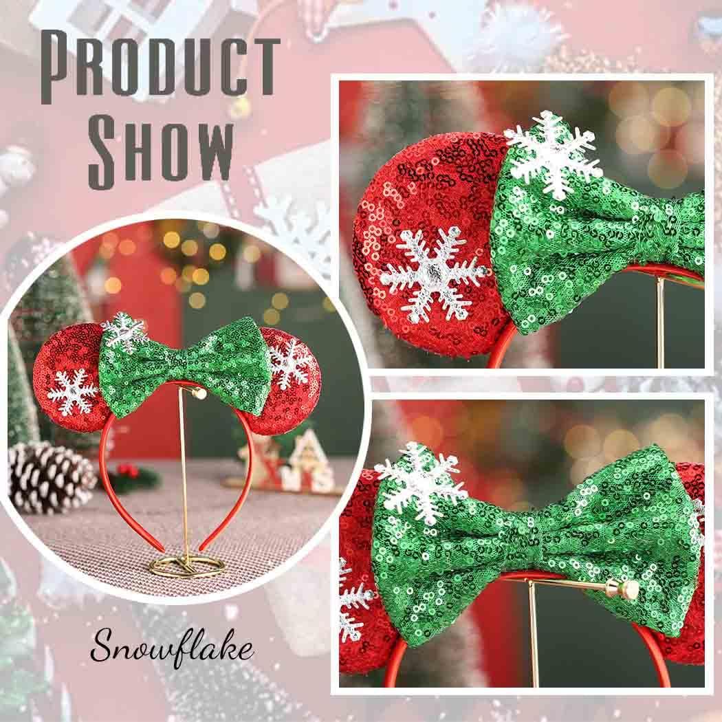 Tgirls Tgirls Christmas Mouse Ears Headband Shinny Bow Hair Hoop Snowflake Sequins Xmas Headbands for Women Girls Costume Party Birthday Hair Accressories (L)
