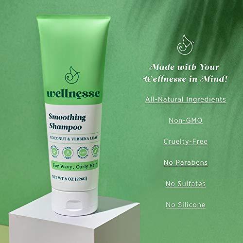 Wellnesse Wellnesse: Smoothing Shampoo - For Wavy, Curly Hair - 8 oz - Coconut and Verbena Leaf - Moisturizing, Curl Active Formula - Cruelty-Free, Non-GMO, No Parabens, Sulfates, Silicone