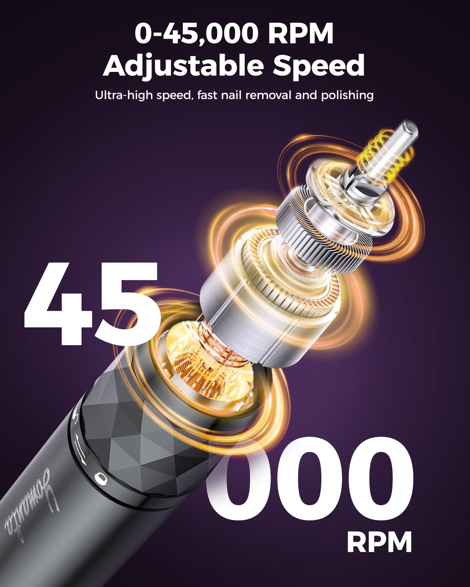 yomanta Yomanta Electric Nail Drill Professional Kit: 35,000 RPM USB Rechargeable Efile Nail Drill Nail File with 12 Bits for Polishing Gel/Acrylic Nails- Portable Manicure Tool Set for Salon/Home-Purple