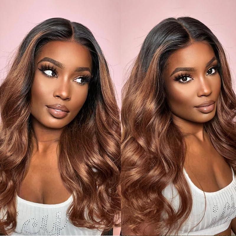 FASHION VILA 2 Tone Ombre Brazilian Human Hair Bundle Virgin Hair Body Wave One Bundles Human Hair Weave Body Wave Human Hair Extensions T4/30 Medium Brown/Medium Auburn(30 Inch)