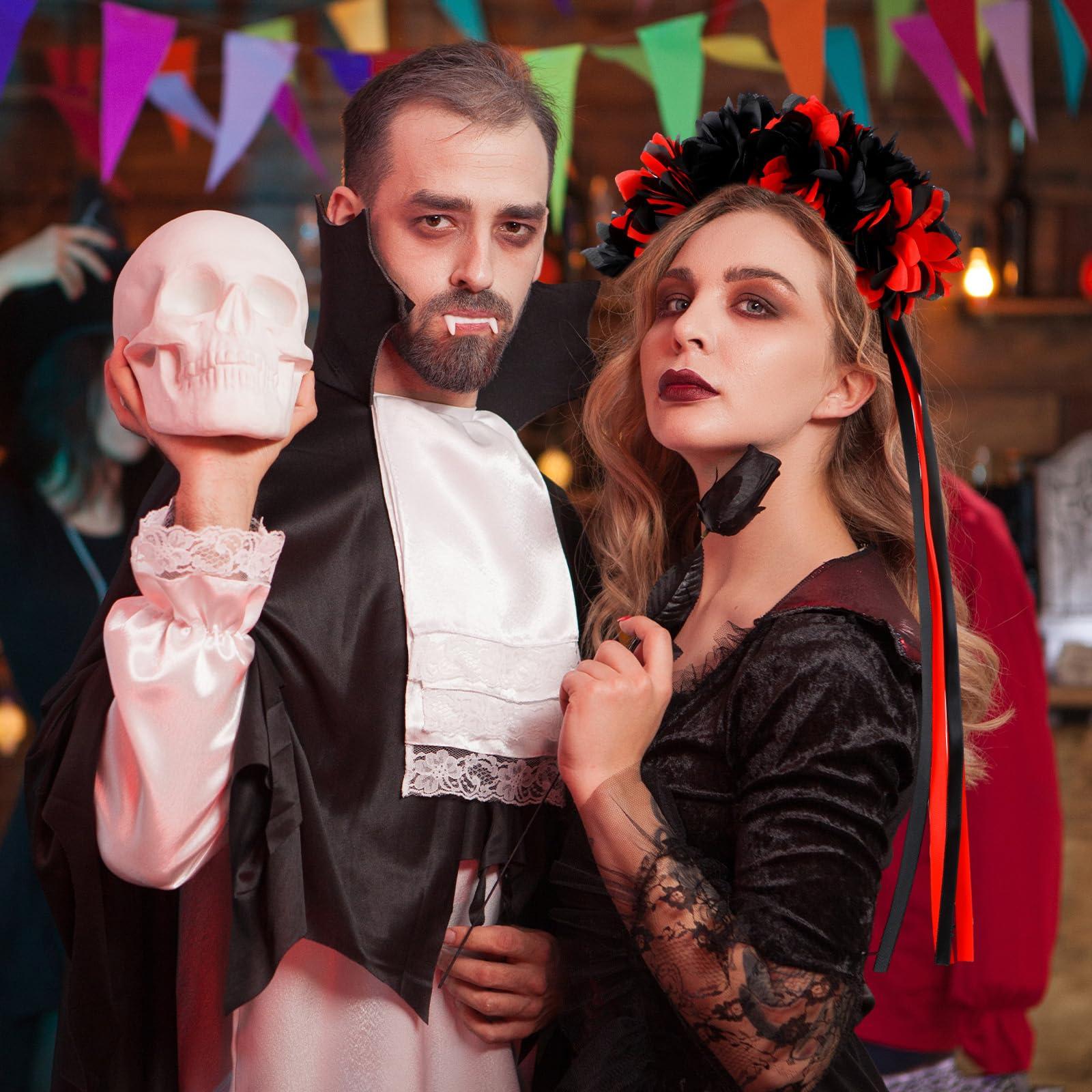 Riceshoot Riceshoot 3 Pcs Halloween Flower Headband Day of the Dead Floral Headband Mexican Flower Crown Headband Halloween Festival Wedding Headband for Women Halloween Masquerade Bridal Party Dress up