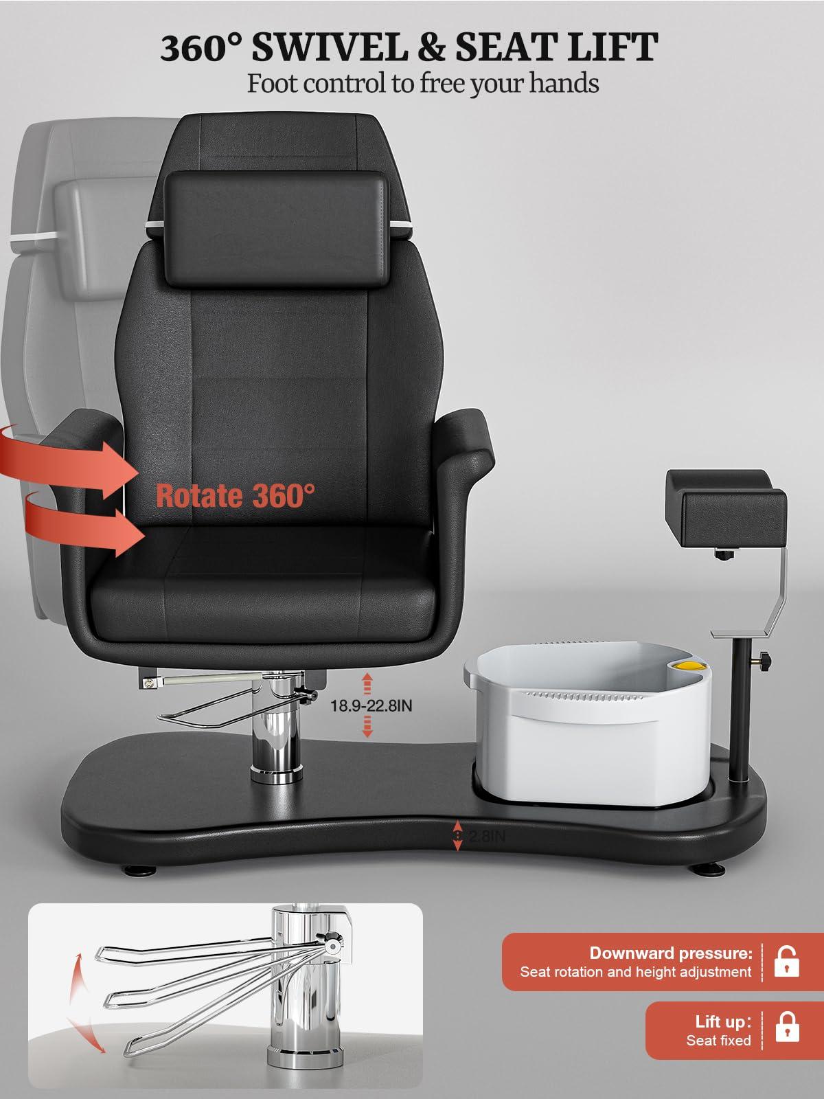 OKAKOPA OKAKOPA Pedicure Chair No Plumbing, Portable Pedicure Station for Nail Tech, 360 Swivel Reclining Salon Pedicure Chairs w/Stool, Massage Basin, Footrest for Foot Spa, Black