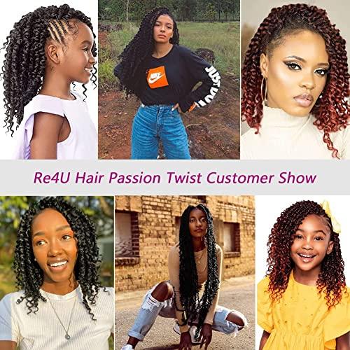 Re4U Hair Re4U Hair Short Passion Twist 12 Inch, 6 Packs Water Wave Crochet For Black Women, Soft Twists Braiding Butterfly Locs Braids, Bohemian Curly Extensions (1B#,6 Packs)