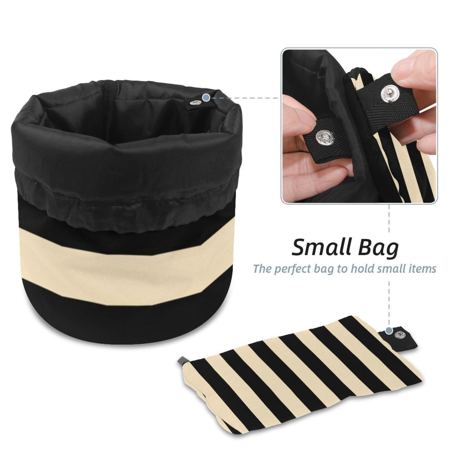 LSHDNG Drawstring Travel Cosmetic Bags Barrel Makeup Bag, Black American Football Stripe Large Toiletry Organizer Waterproof for Women