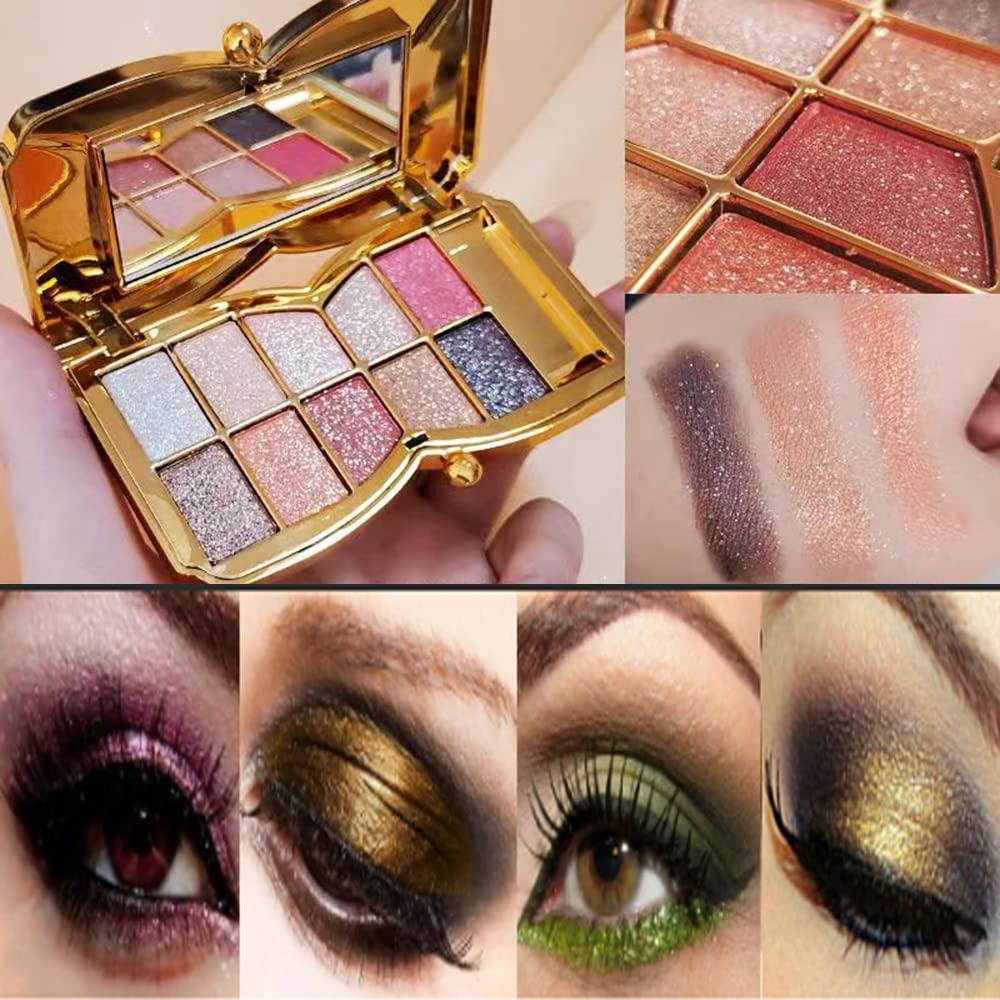Impeccablery Gold Eye Shadow Eyeshadow Palette Shimmer - 10 Colors Sparkly Eyeshadow Glitter Highly Pigmented Long Lasting Waterproof Sweatproof Professional Nudes Warm Natural Neutral Smoky Cosmetic Eye (#07)