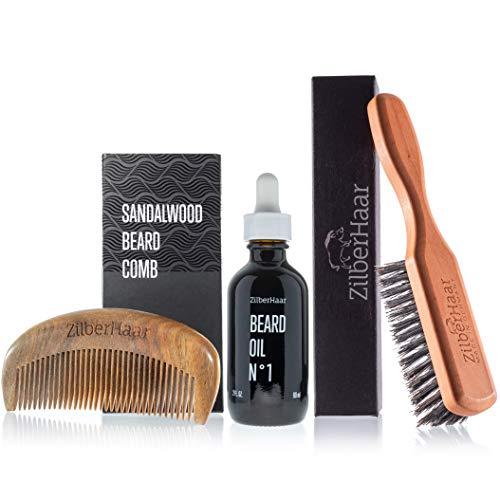 ZilberHaar ZilberHaar Beard Grooming Pro Bundle - Regular Brush + 2oz Beard Oil + Sandalwood Beard Comb
