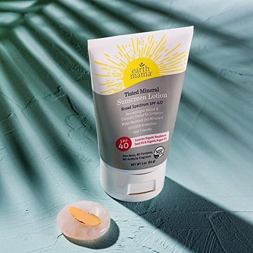Earth Mama Earth Mama Tinted Mineral Sunscreen Lotion SPF 40, Contains Organic Argan and Red Raspberry Seed Oil, 3-Ounces, 2-Pack