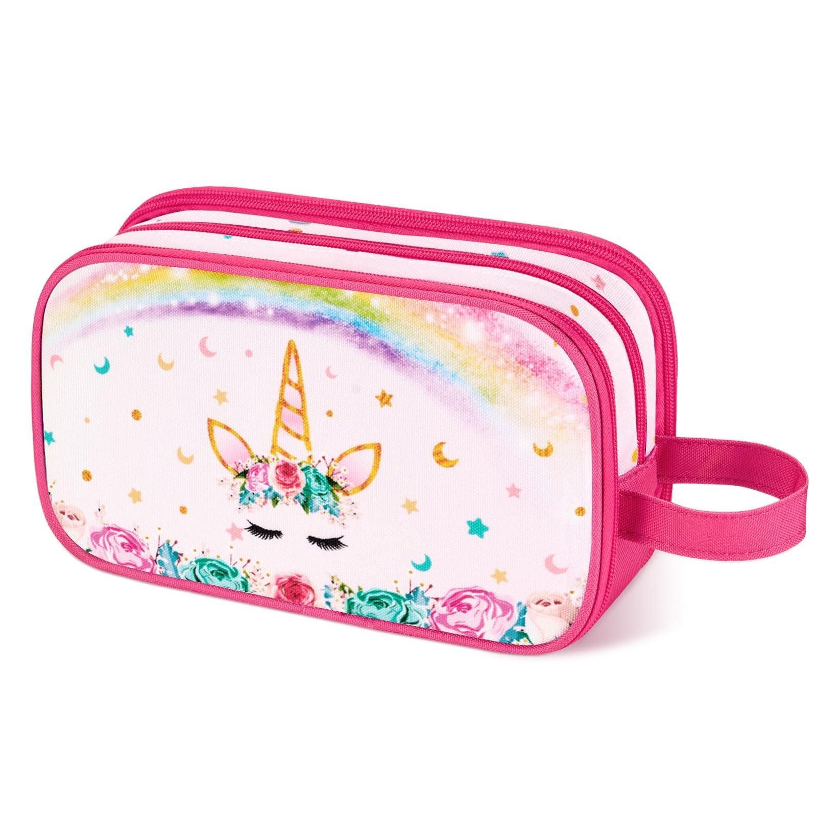 WAWSAM WAWSAM Rainbow Pink Toiletry Bag - Travel Toiletry Bag for Kids Girls Christmas Birthday Gift Camping Toiletry Case Toiletries Makeup Cosmetic Pouch Pink Water-resistant Wash Bag Dopp Kit with Pocket