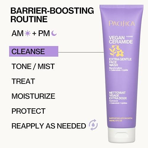 Pacifica Pacifica Face Wash for Sensitive Skin Facial Cleanser Vegan Ceramide Barrier Repair Extra Gentle for Daily Fragrance Free for Sensitive Skin, Clean Beauty, Vegan & Cruelty-Free Dermatologist Tested