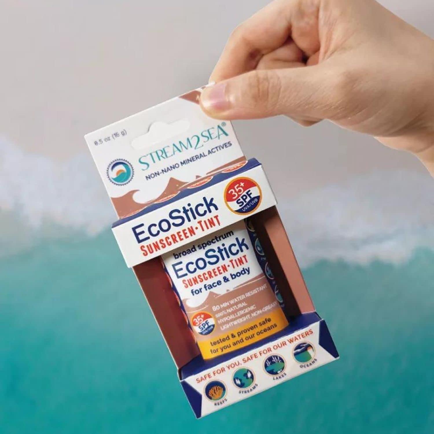 STREAM 2 SEA STREAM2SEA EcoStick SPF 35 Mineral Sunscreen Stick, Sweat Water Resistant Sunblock, USDA Approved Biodegradable Paraben Free Reef Safe Sunscreen Protection Against UVA UVB (EcoStick Tint) - 0.5 oz