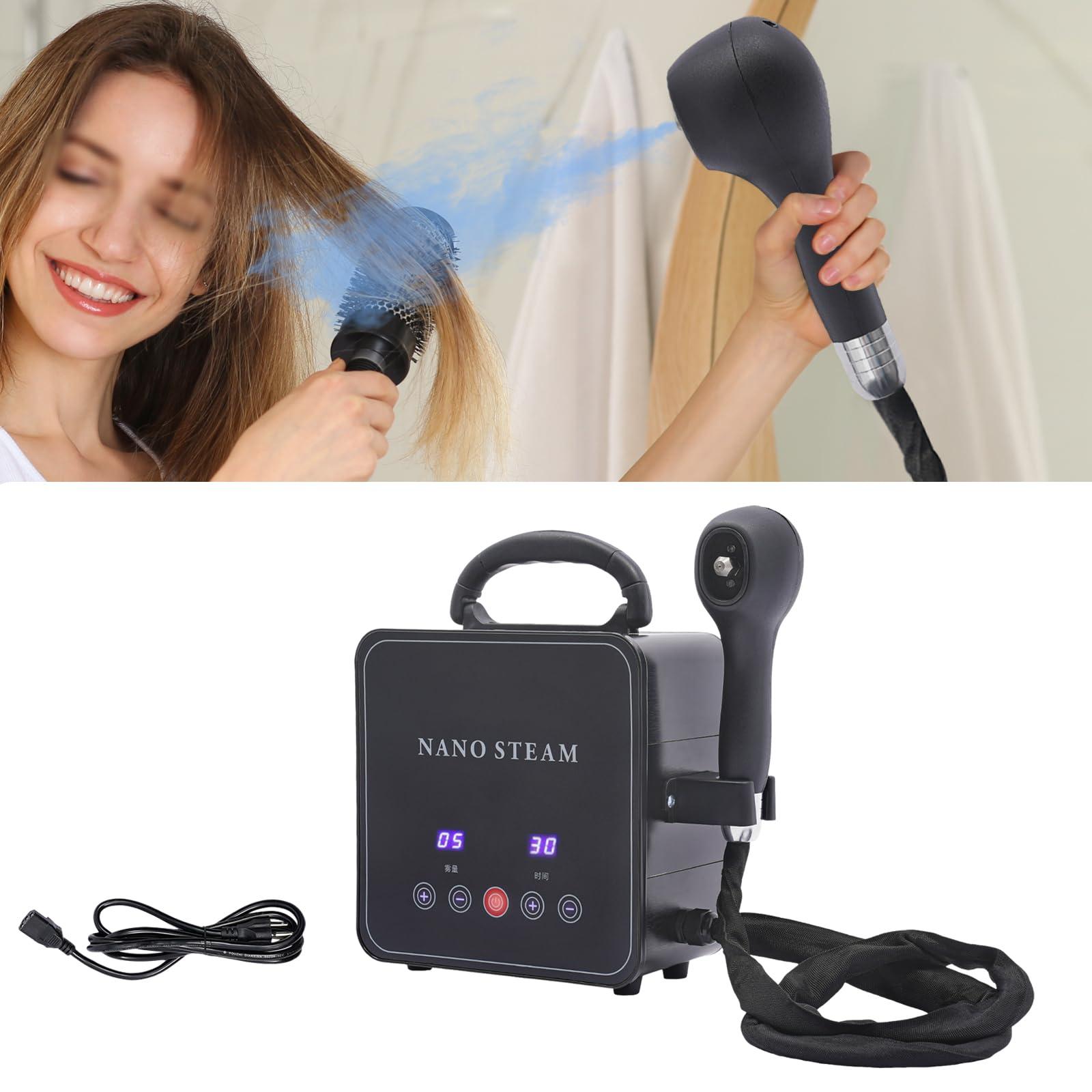 DUYIWAA Hair Steamer for Hair Portable Hair Steamer for Black Hair, Removable Nozzle Hair Steamer, Adjustable Mist & Timer, Multifunction Hair Steamer Nano Hair Steamer for Deep Conditioning