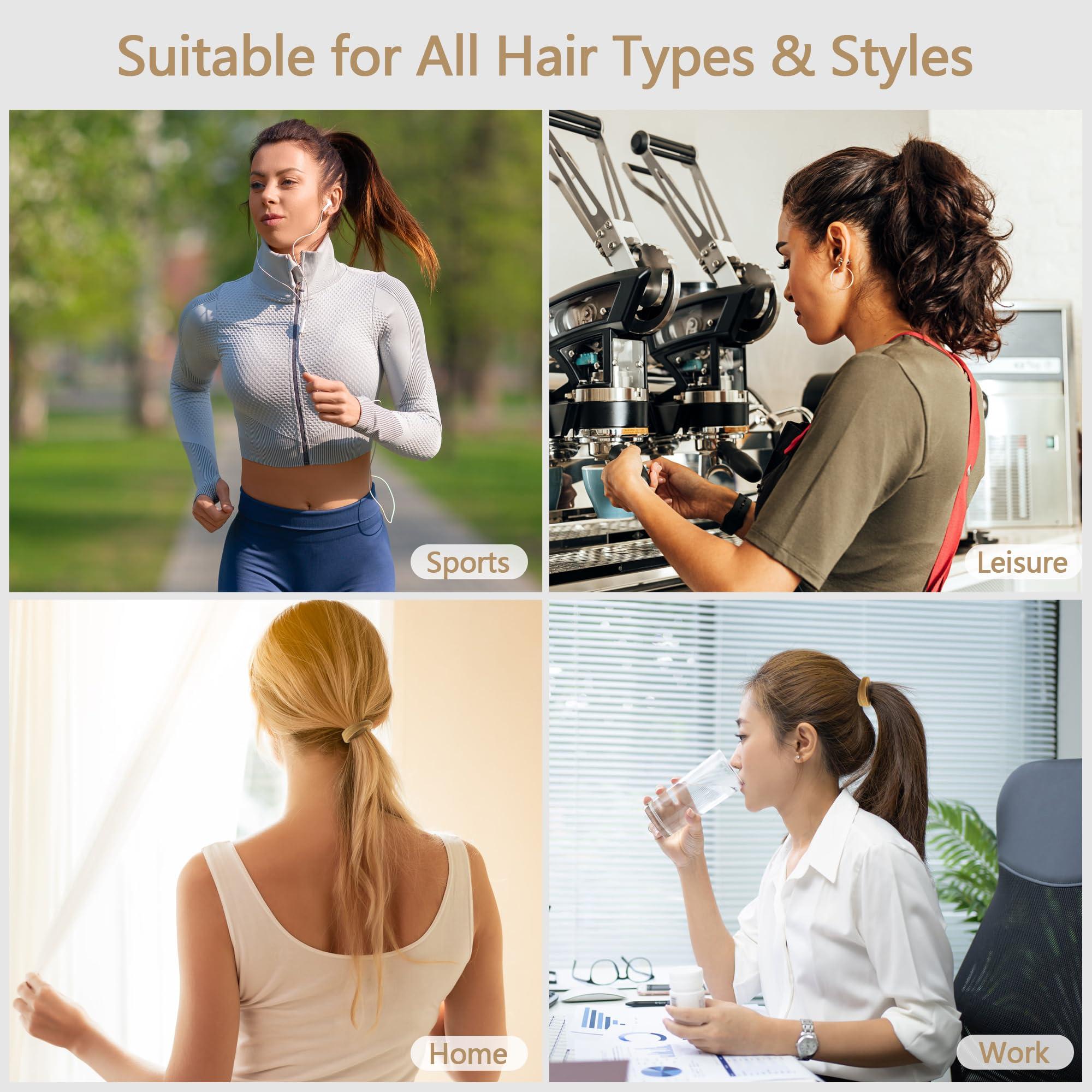 TAOVEN TAOVEN 120 Pcs Natural Hair Ties No Damage for Women, Ponytail Holders for Thick Hair, Seamless Cloth Fabric Soft Hair Bands for Women\'s Hair, Hair Elastics Pony Tails Hair Tie Hair Band (Natural-1)