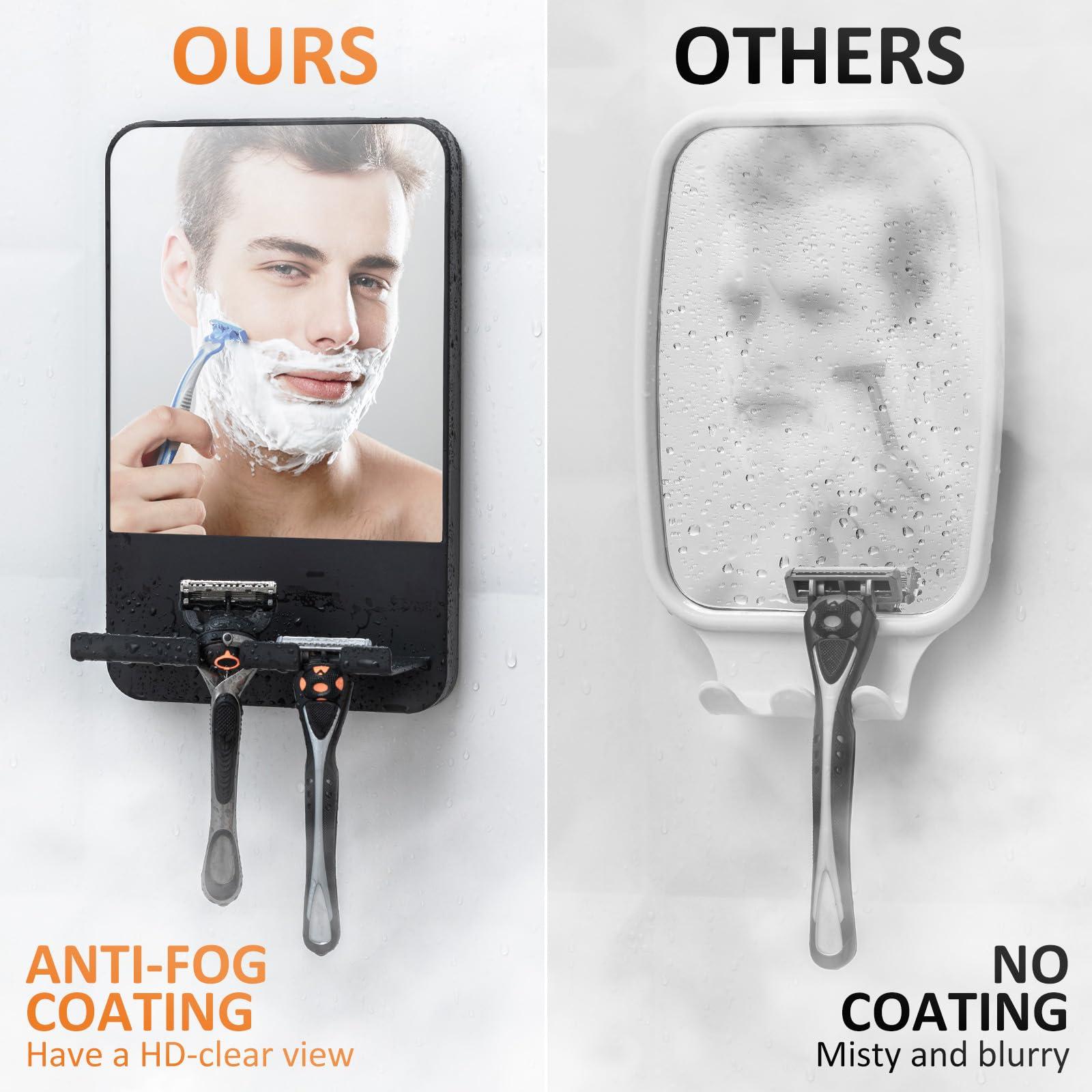 VELMADE VELMADE No Drilling Suction Cup Fog Free Shaving Mirror for Bathroom, Fogless Shower Mirror for Shaving with Razor Holder, Shatterproof and Removable, Black