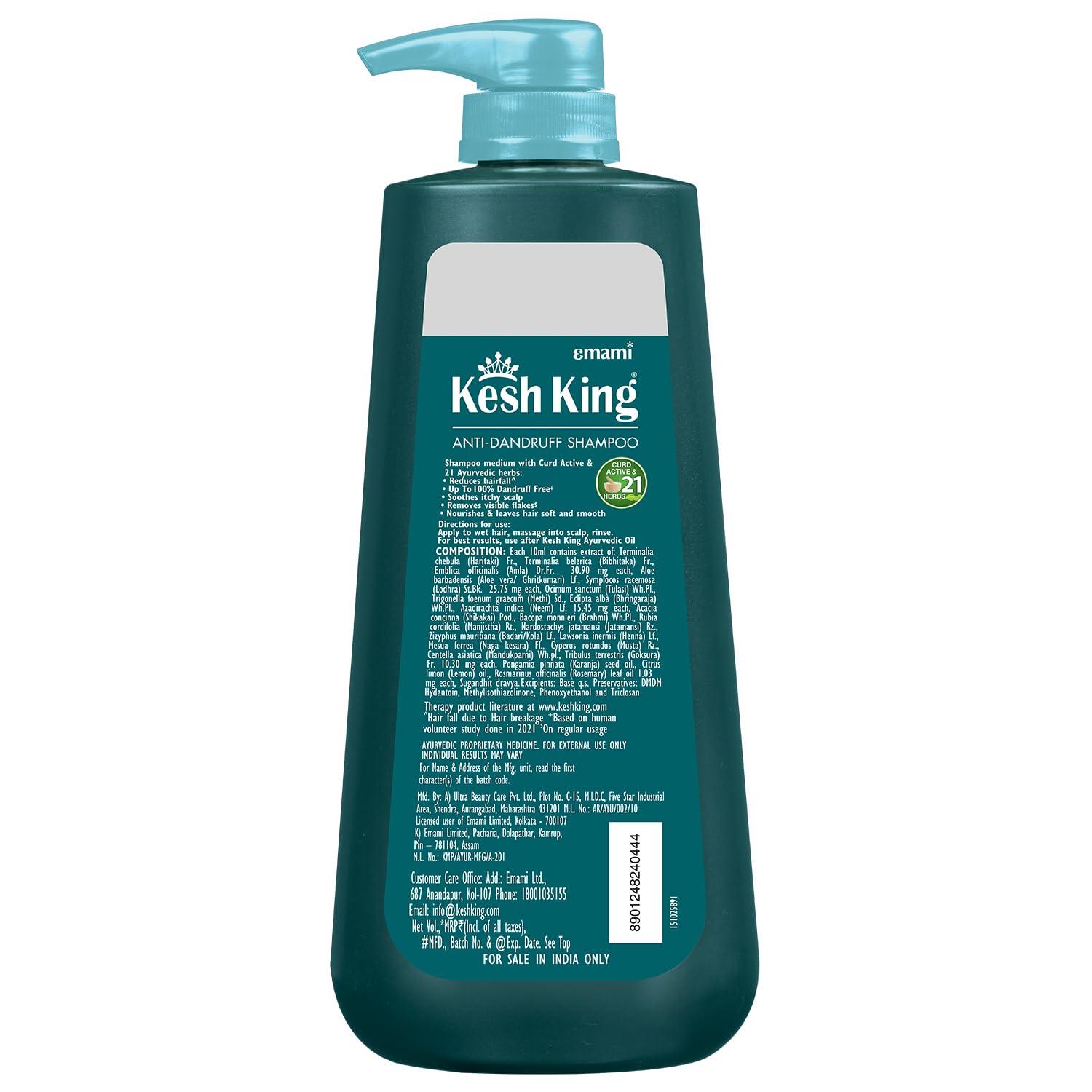 KESH KING KESH KING Anti Dandruff Shampoo | Ayurvedic Hair Cleanser with Curd & Lemon | Reduce Hairfall | Nourishes Itchy Scalp | Gives Smooth & Soft Hairs | 20.29 Fl Oz/600ml