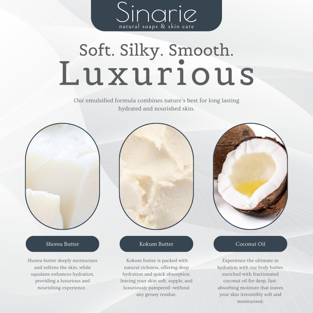 Sinarie Sinarie Emulsified Body Butter - Luxurious Moisturizing Lotion with Shorea, Squalane, Coconut Oil & Kokum Butter, 4 oz (4 oz., Eira - Unscented)