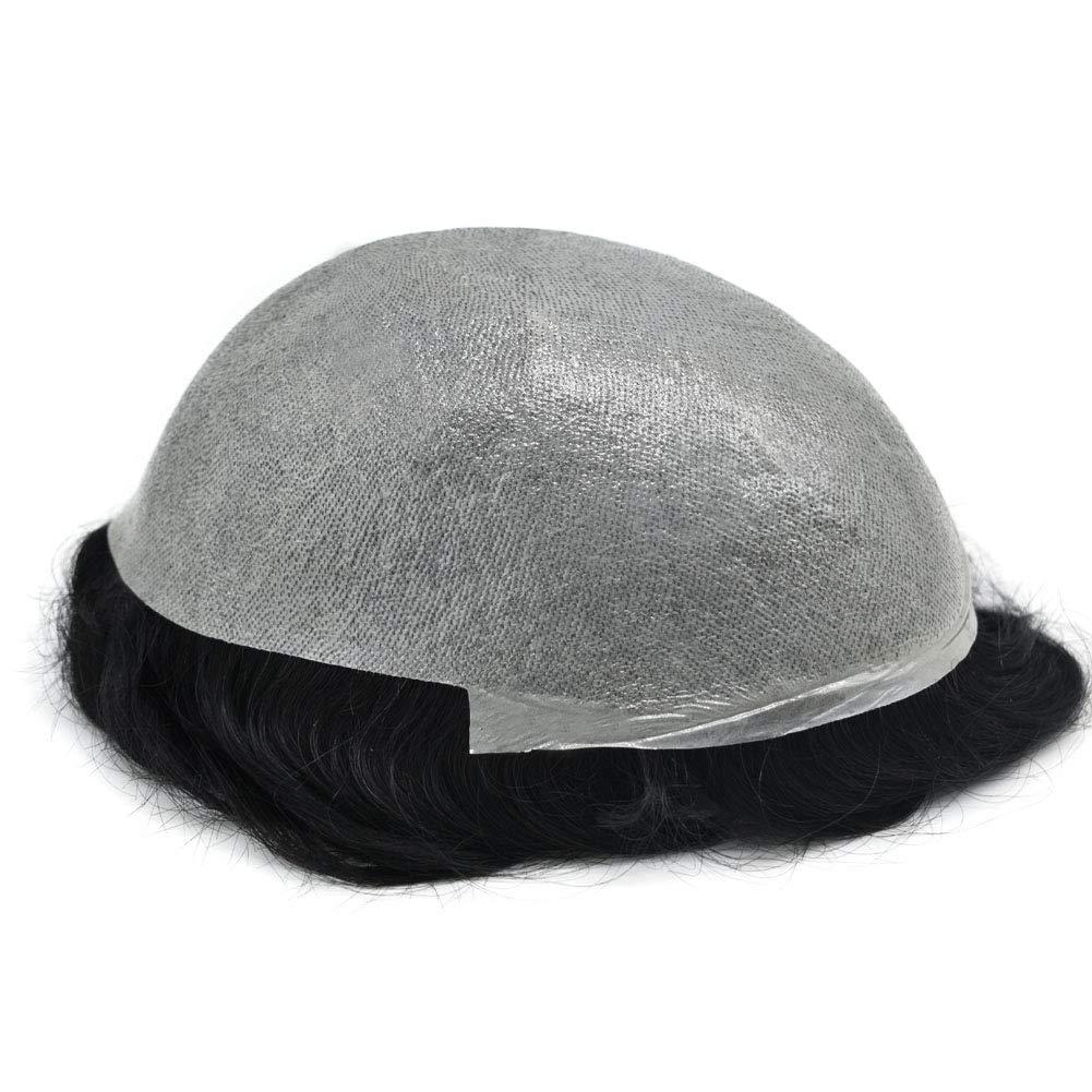 LHC Super Thin Skin Mens Toupee 0.03mm Ultra Thin Skin Hair System For Men Human Hair Black Brown Blonde Gray (8''x10''110% Light Medium Density, 350# Dark Brown With 50% Gray)