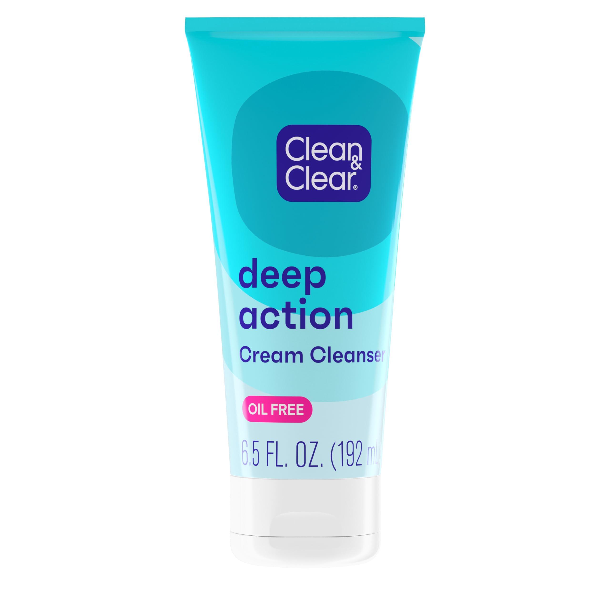 Clean & Clear Clean & Clear Oil-Free Deep Action Cream Facial Cleanser, Cooling Daily Face Wash for Deep Pore Cleansing of Acne-Prone Skin, 6.5 oz (Pack of 2)