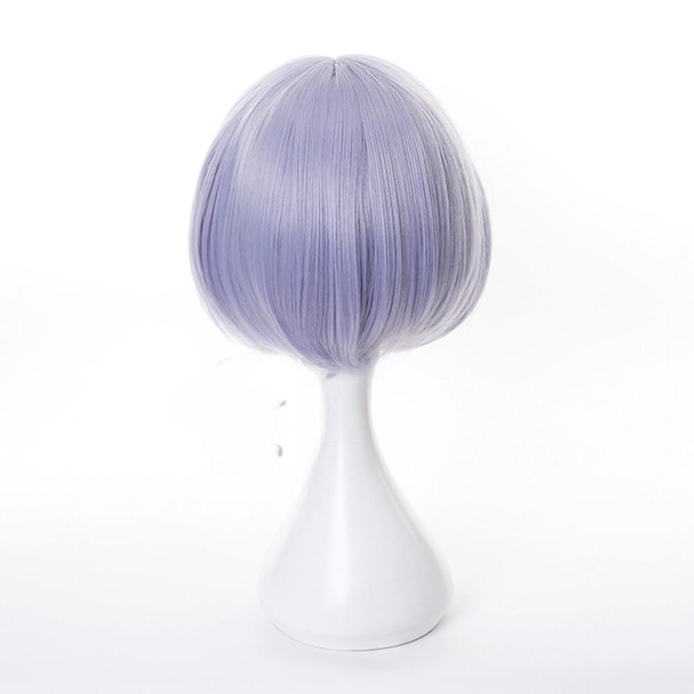 TO KU TOO YUO TO KU TOO YUO Wig for Game Light Purple Hair Wig Short Bob Wig with Bangs Straight Wig with Braid Heat Resistant Wig Role Play Halloween Wig