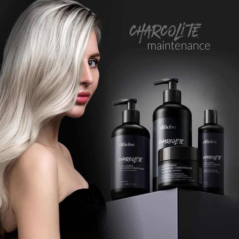 edgy edgy DIFIABA Charcolite Cool Toning Anti-Brass Shampoo & Conditioner DUO SET w/ Restorative BondPlex (w/ Sleekshop Teasing Comb) Charcoal Kit Bond Plex (8.5 oz + 8.5 oz)