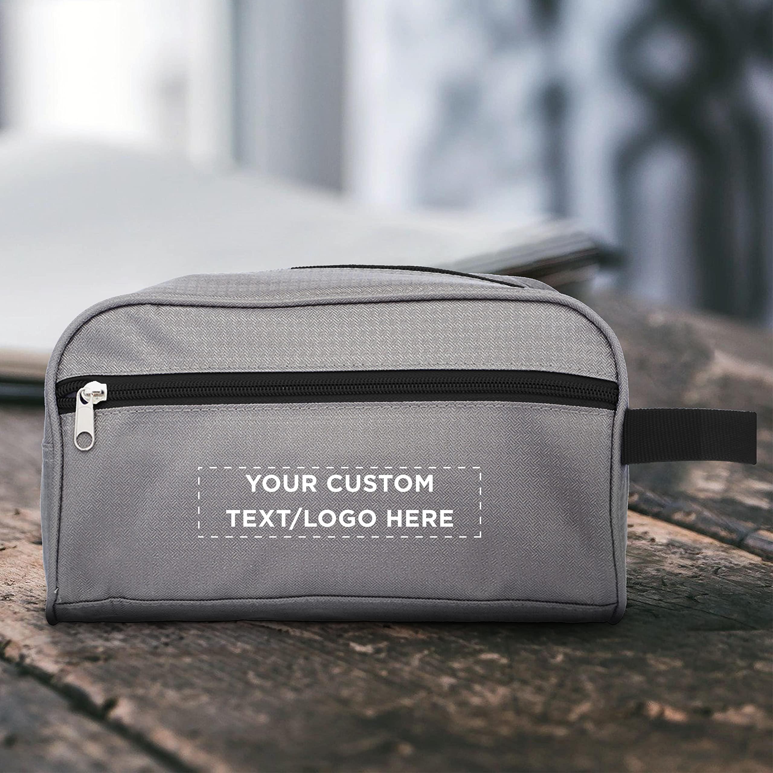 DISCOUNT PROMOS DISCOUNT PROMOS Custom Travel Two Tone Toiletry Bags with Handle Set of 12, Personalized Bulk Pack - Versatile, Bring Everywhere You Go, Perfect for Travelling or Even at Home - Gryblk - 10\"X5\"X5.5\"