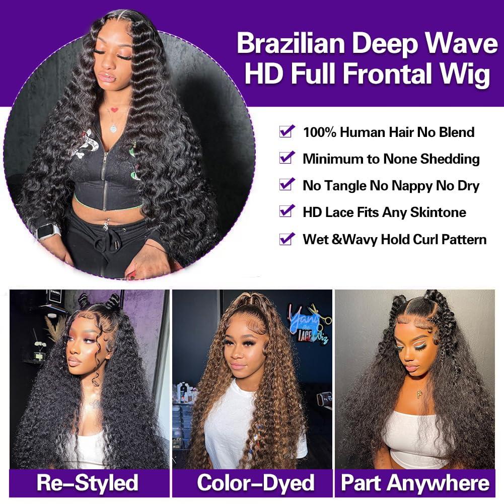 LRV LRV 28 Inch Deep Wave Lace Front Human Hair 13x4 HD Deep Wave Wig For Women Brazilian Frontal Human Hair Waterwave Wet and Wavy Lace Front Wig Pre Plucked 180 Density
