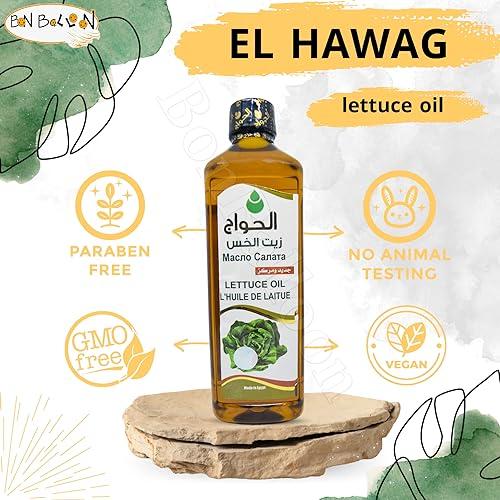 bonballoon Pure & Natural Lettuce Oil Cold Pressed Al Hawaj El Hawag Concentrated Crude Unrefined For Hair & Skin Egyptian Arab Herbal Kosher Halal (1 Pack = 17.64 oz / 500 ml)