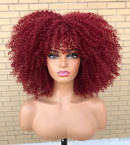 CC Hair Red Curly Wigs for Black Women Afro Curly Wigs with Bangs Afro Hair Synthetic Fiber Wigs Short Curly Wig (14inch)
