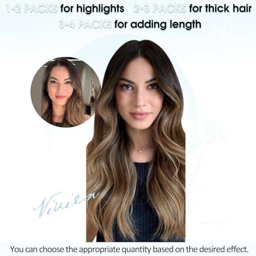 Vivien Vivien Micro Loop Hair Extensions Human Hair Ombre Micro Ring Hair Extensions Real Human Hair Natural Black to Brwon with Ash Blonde Micro Bead Human Hair Extensions 14 Inch 50G/50S