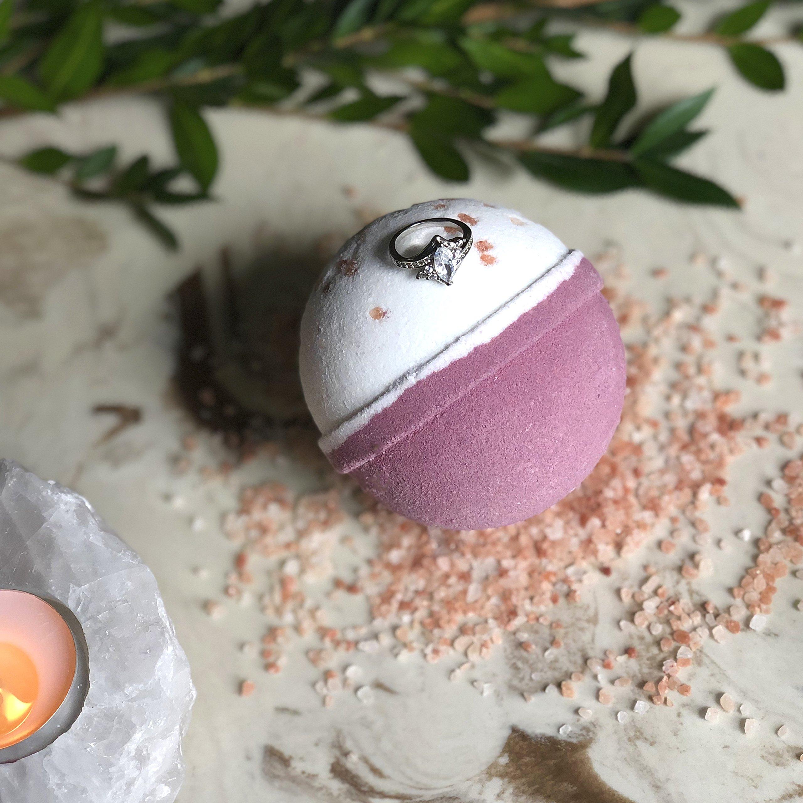 Jackpot Candles Bath Bomb with Surprise Size Ring Inside - Pink Himalayan Sea Salt Extra Large 10 oz. Bath Bombs with Jewelry - Hand Made in USA - Perfect for Spa & Bubble Bath. Great Gift for Birthday, Mothers Day