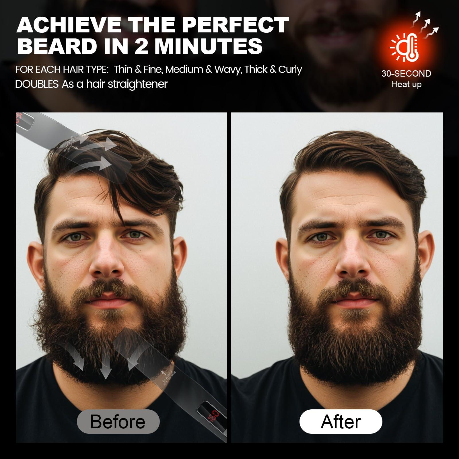 TUIREL TUIREL Beard Straightener for Men, 2 in 1 Heated Beard Brush, 6 Temperature Settings LCD Display Anti-scalding Hot Comb for Beard Care Kit for Men Gifts Set