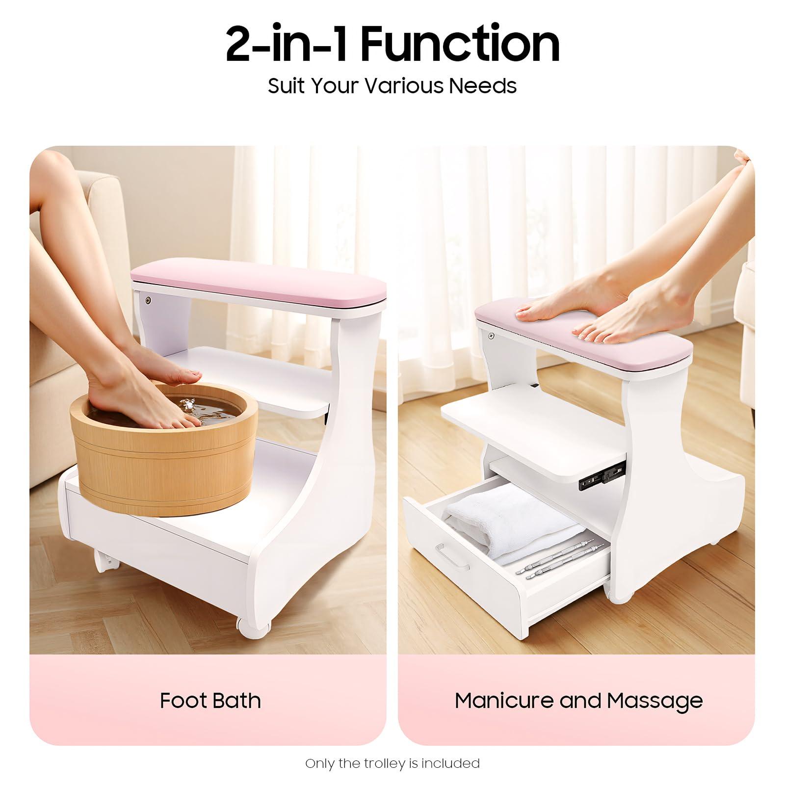 Dlinanta Pedicure Foot Rest Stand, PU Leather Home Beauty Footrest Manicure Foot Rest with Wheels for Nail Pedicure Beauty SPA Pedicure Foot Stool Stand