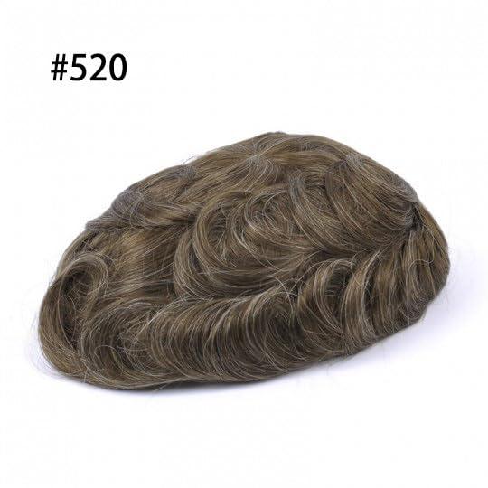 Generic Toupee For Men Hair System French Lace Front Men Toupee Human Hairpiece Finemono Hair Replacement (#520 5# MEDIUM LIGHT BROWN WITH 20% SYNTHETIC GREY, 8x10\'\'-120% Medium Light to Medium Density)