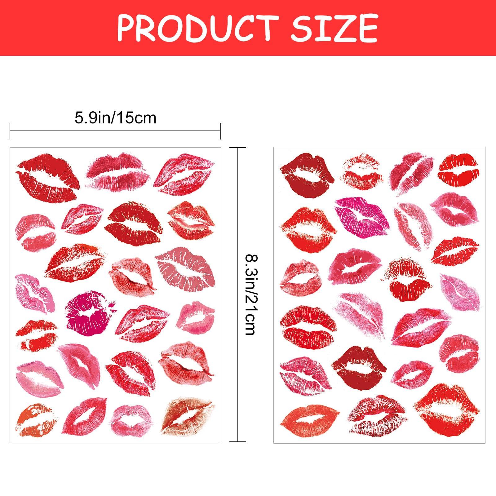 FATHER.SON 46 Pieces Valentines Lip Temporary Tattoos, Red Pink Lip Print Kiss Face Tattoo Stickers Body Decorations for Girls Kids