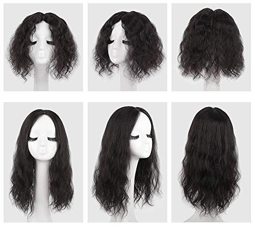 Susanki Real Human Hair Topper Hair Pieces for Women, 4.7"x 4.7" Hand Tied Silk Afro Curly Top Wiglets for Forehead Thinning Hair, Off Black 13.4"