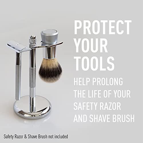 Bevel Bevel Safety Razor & Shaving Brush Display Stand with Non Slip Base, Dual Shave Stand Designed to Prevent Water Damage, Improve Hygiene and Protect Shaving Kit