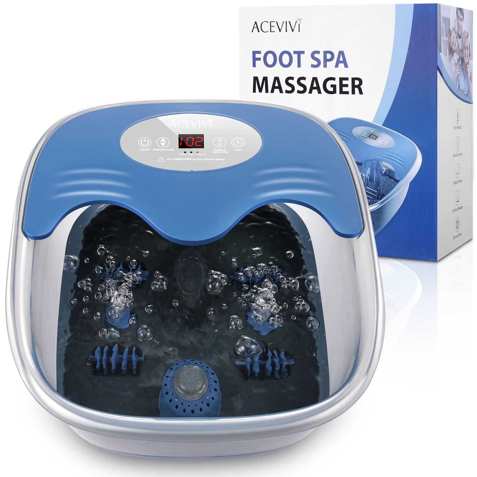 ACEVIVI Foot Spa with Heat and Massage and Jets, Heated Foot Bath Massager with 4 Massager Roller, Bubbles, Vibration, Pumice Stone Pedicure Foot Soak Tub for Home Office Use Relieve Feet Stress (Light Blue)