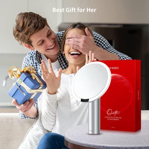 AMIRO AMIRO 9\" Lighted Makeup Mirror with Smart Sensor & Touch-Control, 3 Colors & 6 Brightness, Rechargeable & Cordless, Memory Function, Free Rotation, Gift for Woman - White