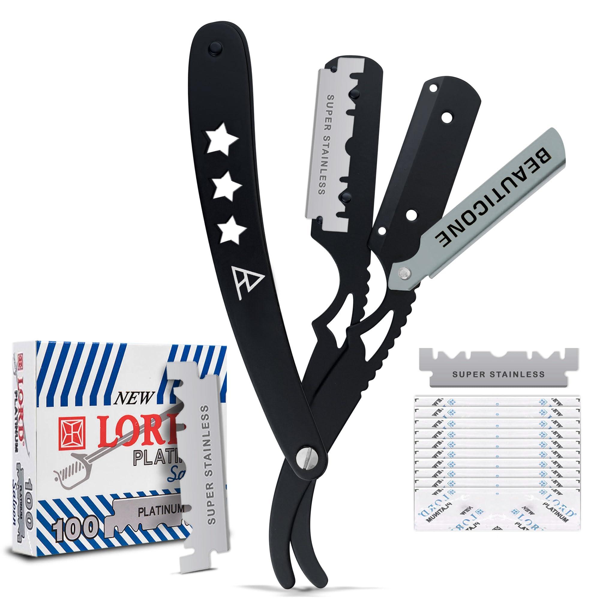 BEAUTICONE Straight Edge Razor for Men, Professional Straight Blade Men's Razors, Barber Shaving Knife for Beard, Single Edge Cutthroat Stainless Steel Razor (SwingLock)