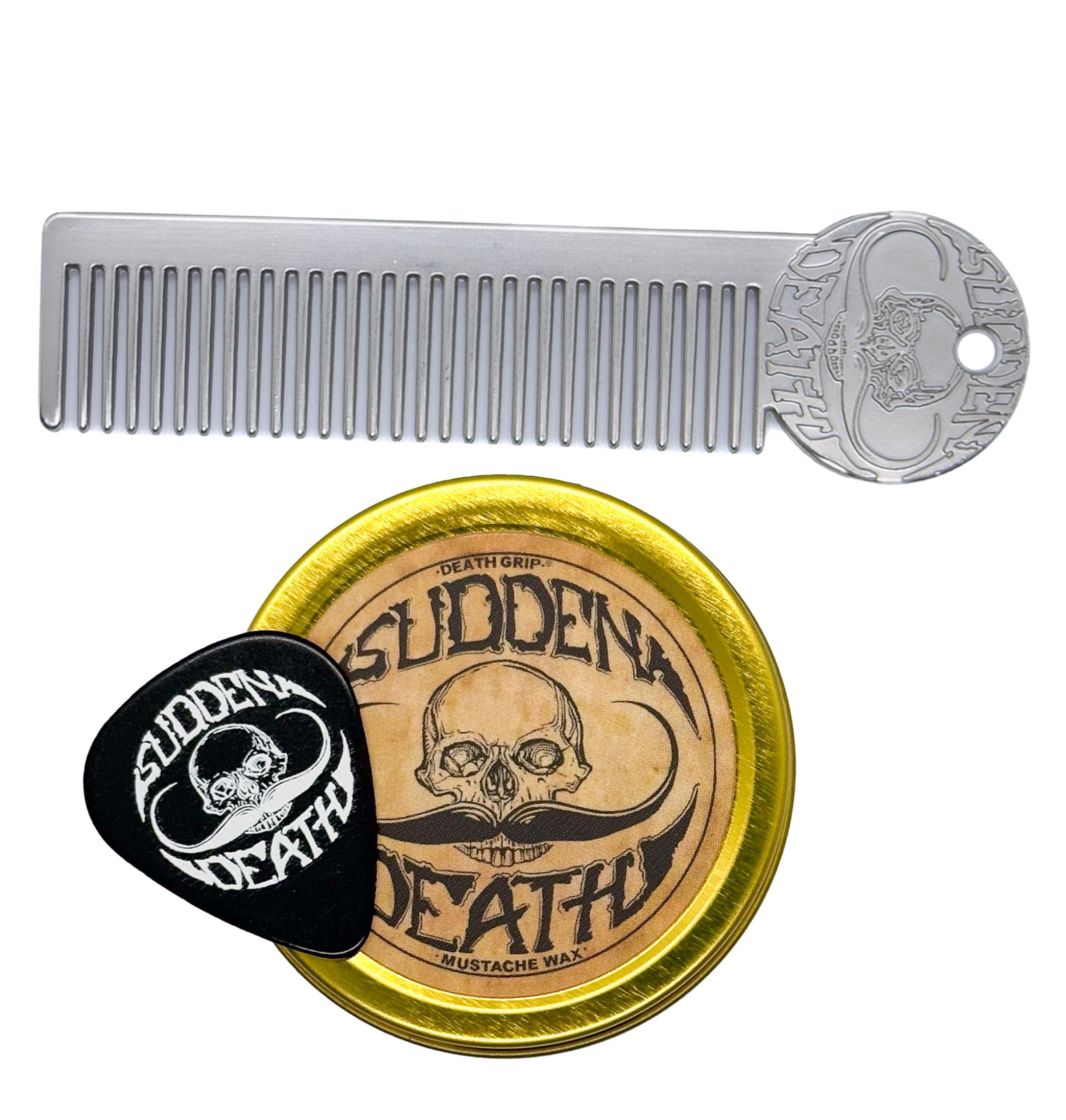 THE VINTAGE GROOMING CO. Mustache Wax Strong Hold Sudden Death 1 oz Tin & Platinum Death Grip Mustache Comb Mens Combo Kit - Grooming For Men Handlebar Moustache & Beard Wax Styling