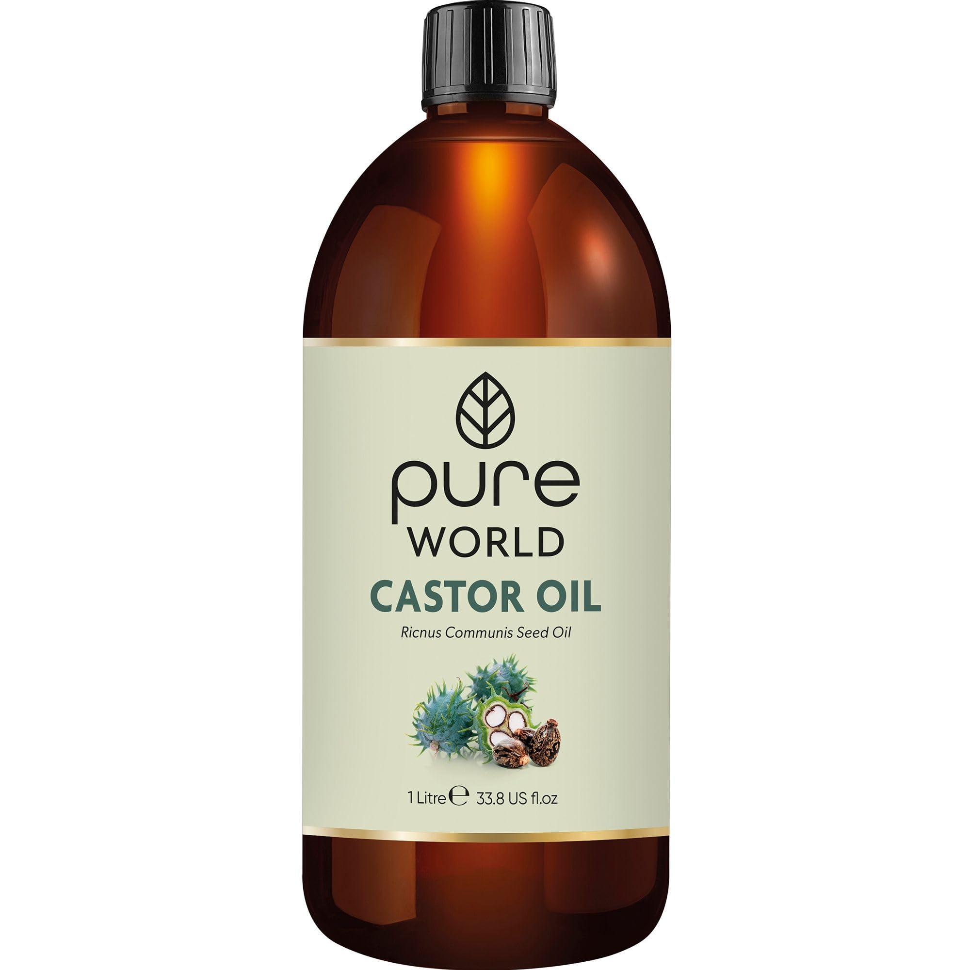 Pure World Pure World Castor Oil 1 Litre. Cold Pressed 100% Pure and Natural Hexane Free For Eyebrows, Nails, Beard, Hair, Eyelash Growth Cruelty-Free