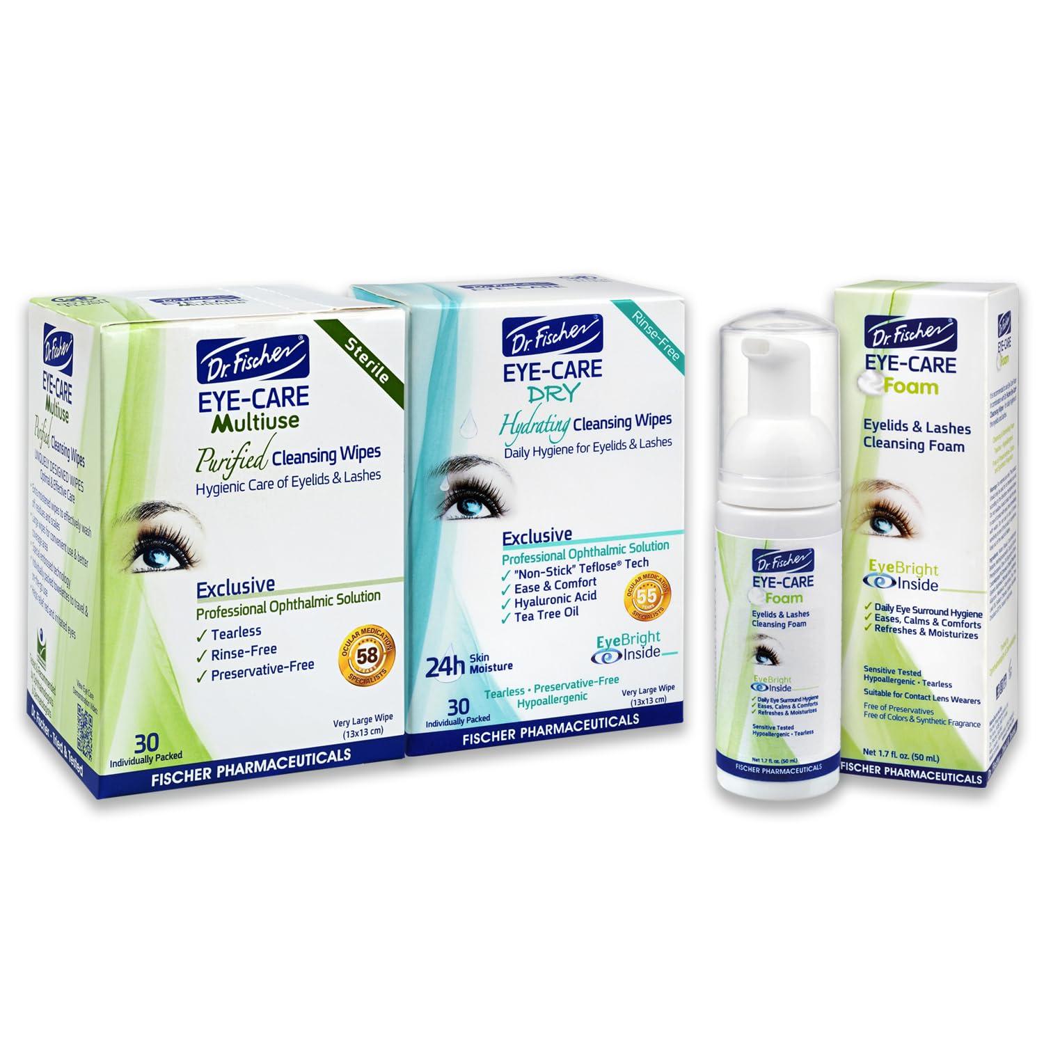Dr. Fischer Dr. Fischer Eye Wipes and Eyelid Cleanser, Eyelash Foam. Hypoallergenic Eye Care for Demodex Blepharitis Allergy