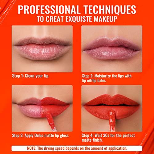 Oulac Oulac Matte Liquid Orange Lipstick for Women, Long Lasting Lipstick Waterproof Lip Stain, No Transfer, Creamy High Pigmented Formula with Rose Oil, Vegan & Cruelty-Free,Orange Red M07