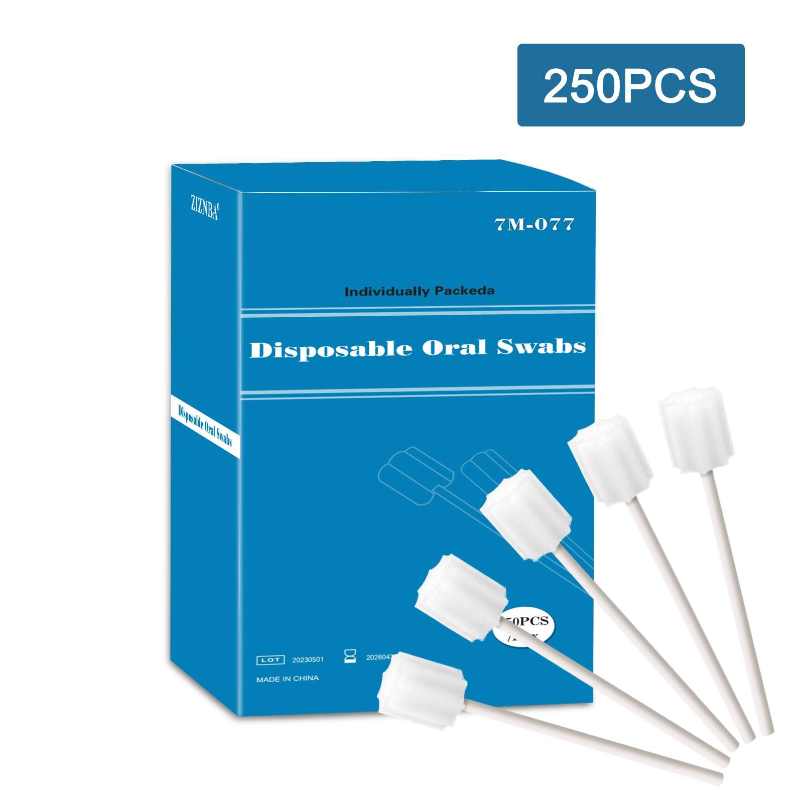 ZIZNBA Disposable Mouth Swabs Sponge - Unflavored & Sterile Oral Swabs Dental Swabsticks for Mouth Cleaning (WHITE-250PCS)