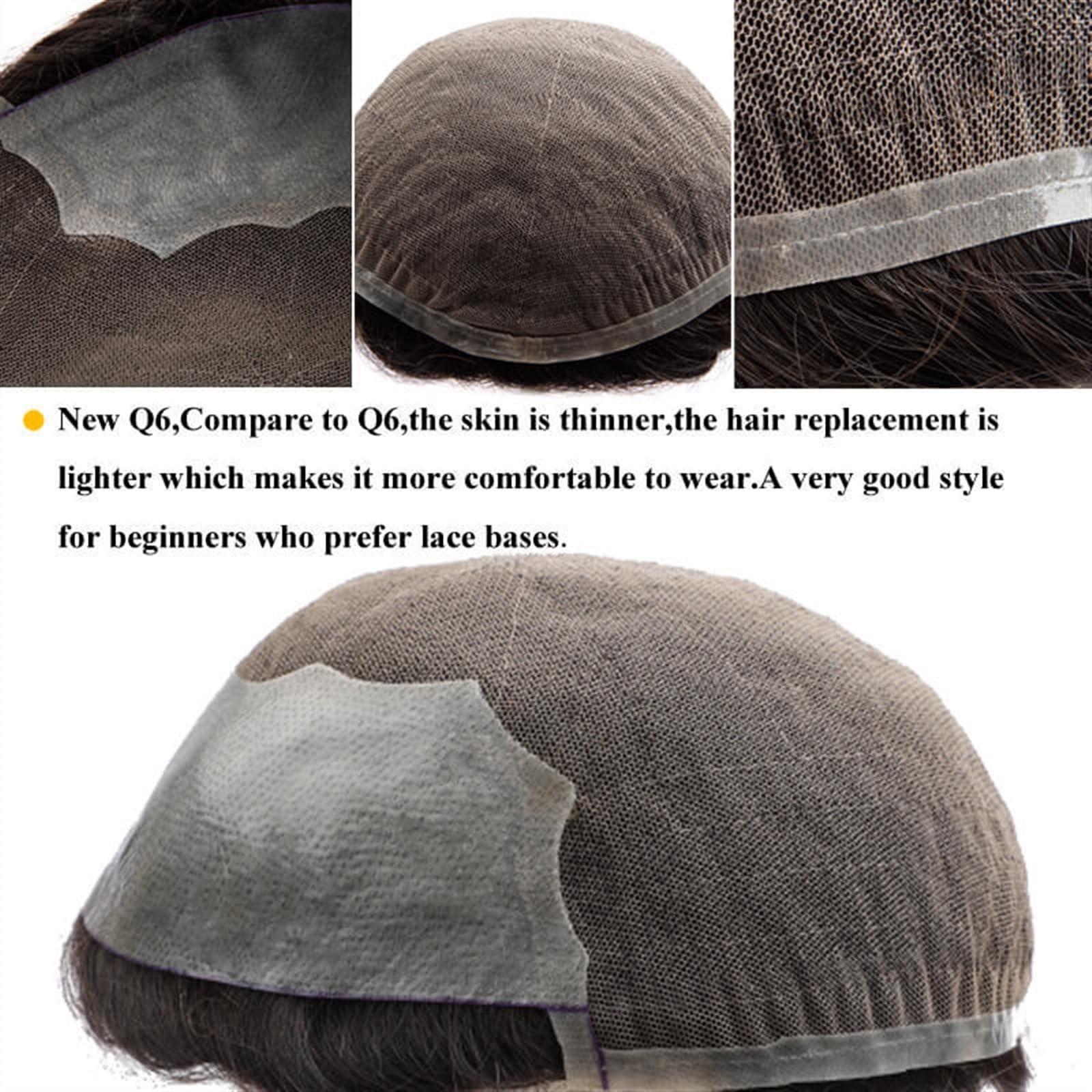 Bustards hair replacement system for men Toupee for Men French Lace & PU Base Men\'s Toupee 6\" Human Hair System Unit Toupee 30 Wave Wig Medium Density Durable Male Hair Prosthesis men\'s toupee(30MM Wave 120%De
