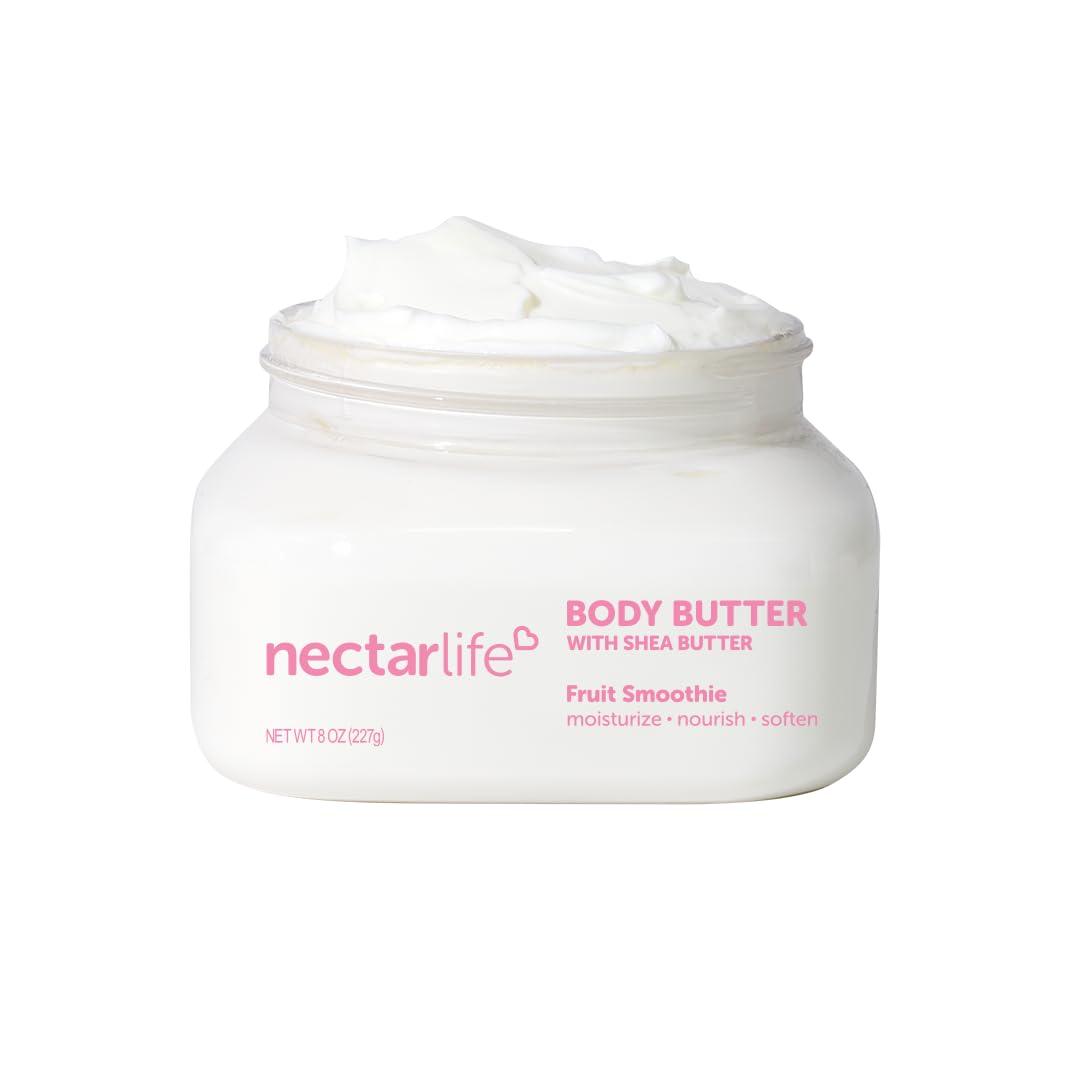 Nectar Bath Treats Shea Body Butter, Body Cream, Hydrating Moisturizer with Pure Shea Butter, Provides Ultimate Nourishment & Hydration, Avocado and Apricot Kernel Oil, 8oz (Fruit Smoothie)
