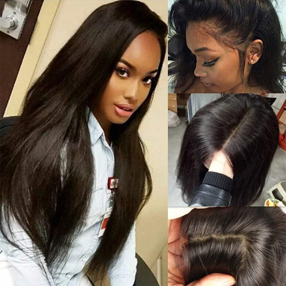 Wig 100% Unprocessed Brazilian Virgin Human Hair Full Lace Wig Glueless 360 Frontal Lace Wigs Long Natural Straight with Pre Plucked Baby Hair (22inch)